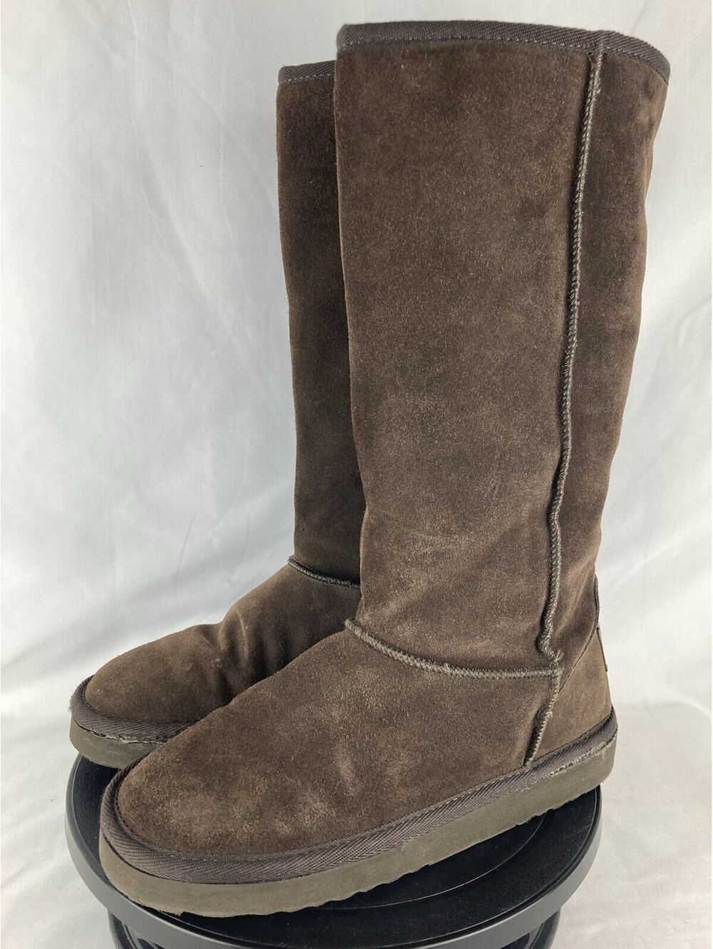 Womens Size 7.5 Skechers Australia Tall Suede Boots Dark Brown Shearling Lined